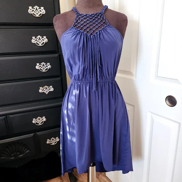 REBECCA TAYLOR "Macrame Cami Dress" - Marine Blue - Size 0 - Picture 1 of 10